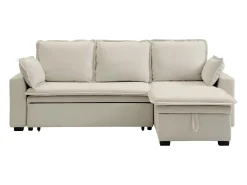Vente-unique Sofá de canto conversível e reversível em tecido branco creme ZAKILA Branco sujo