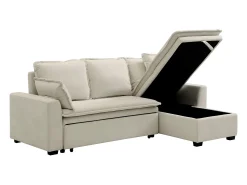 Vente-unique Sofá de canto conversível e reversível em tecido branco creme ZAKILA Branco sujo