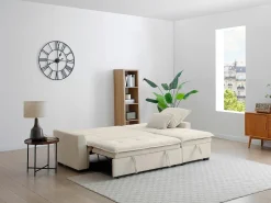 Vente-unique Sofá de canto conversível e reversível em tecido branco creme ZAKILA Branco sujo