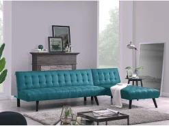 Sofá*Concept-Usine Sofá de canto conversível TIM de 4 lugares em tecido -pato - Elegante e moderno, ideal para família e convidados Azul