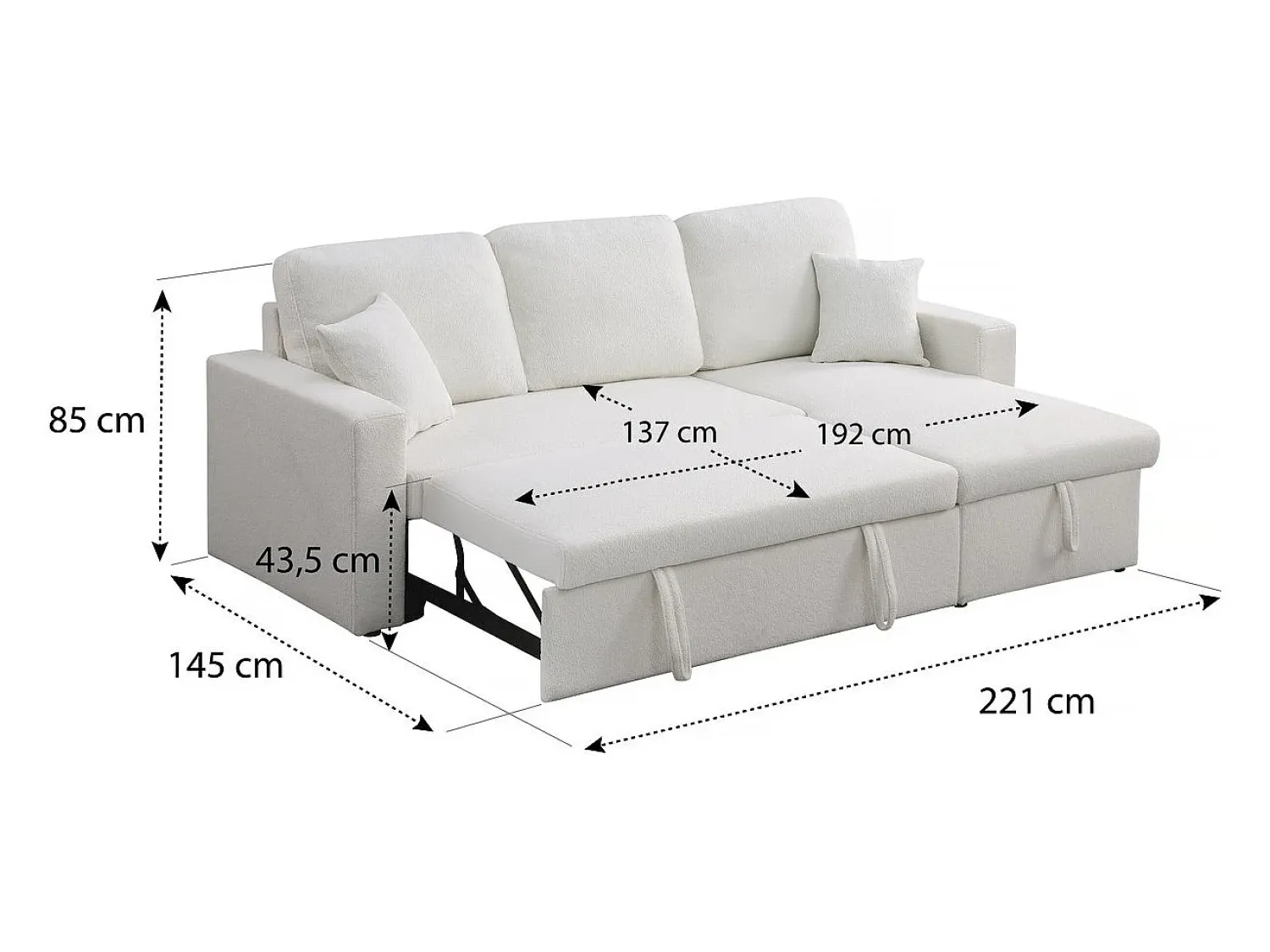 Sofá|Habitat et jardin Sofá de canto conversível/reversível com baú "Alain" - 3 lugares - Bouclettes - Branco