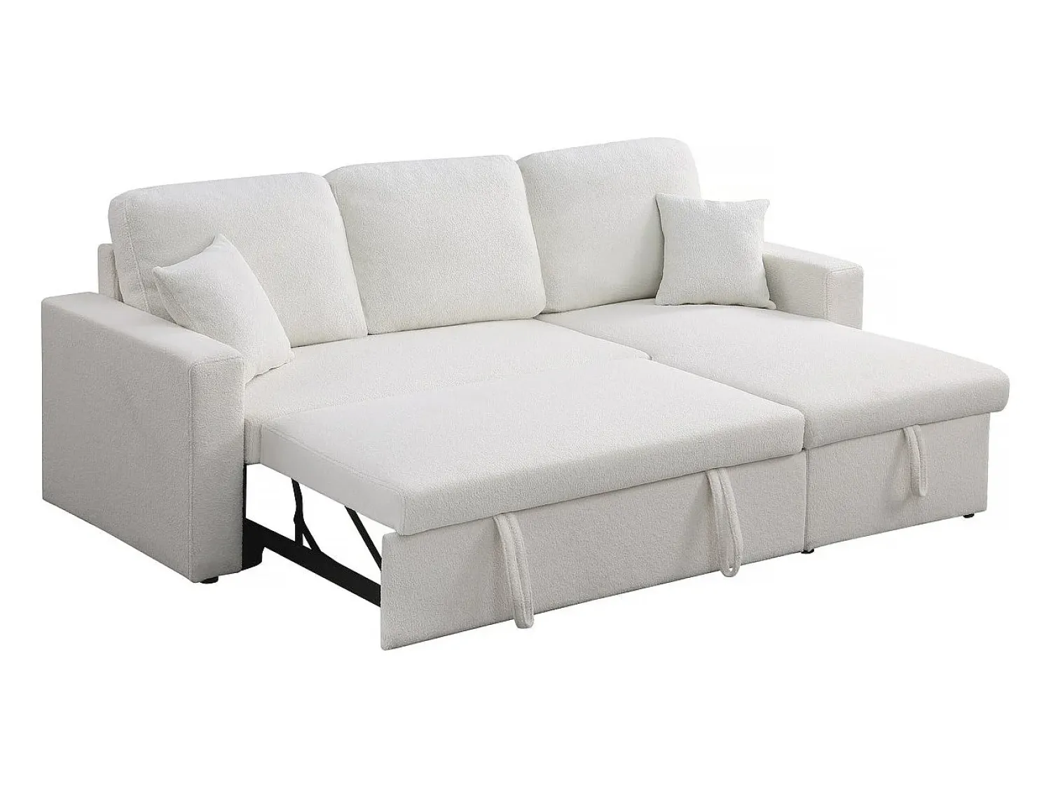 Sofá|Habitat et jardin Sofá de canto conversível/reversível com baú "Alain" - 3 lugares - Bouclettes - Branco