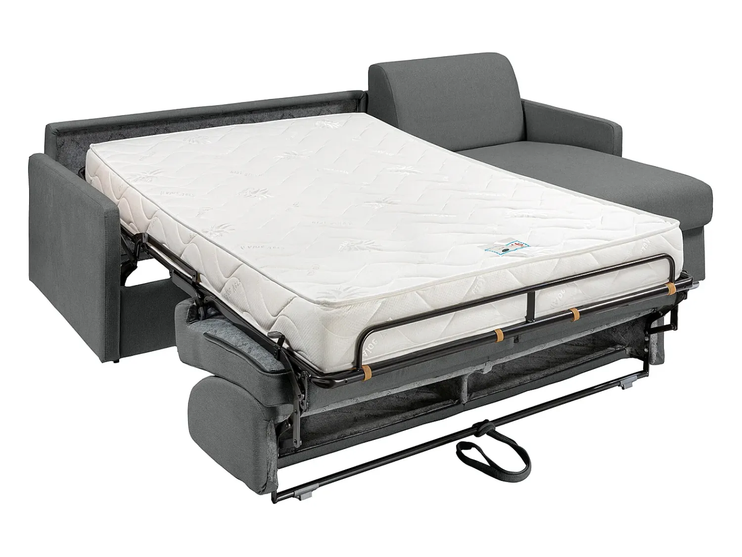 Vente-unique Sofá de canto convertível abertura rápida tecido cinza, cama 160 cm e colchão 18 cm CALIFE^ Sofá