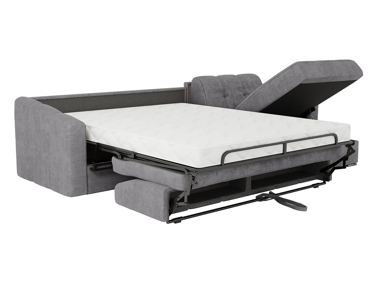 Clearance Vente-unique Sofá de canto convertível abertura rápida tecido ripas largas - 140 cm - 14 cm DARIELO Cinzento