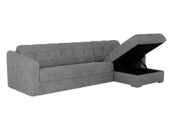 Clearance Vente-unique Sofá de canto convertível abertura rápida tecido ripas largas - 140 cm - 14 cm DARIELO Cinzento