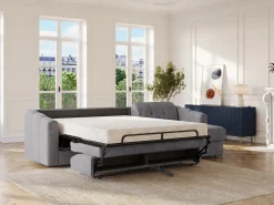 Clearance Vente-unique Sofá de canto convertível abertura rápida tecido ripas largas - 140 cm - 14 cm DARIELO Cinzento