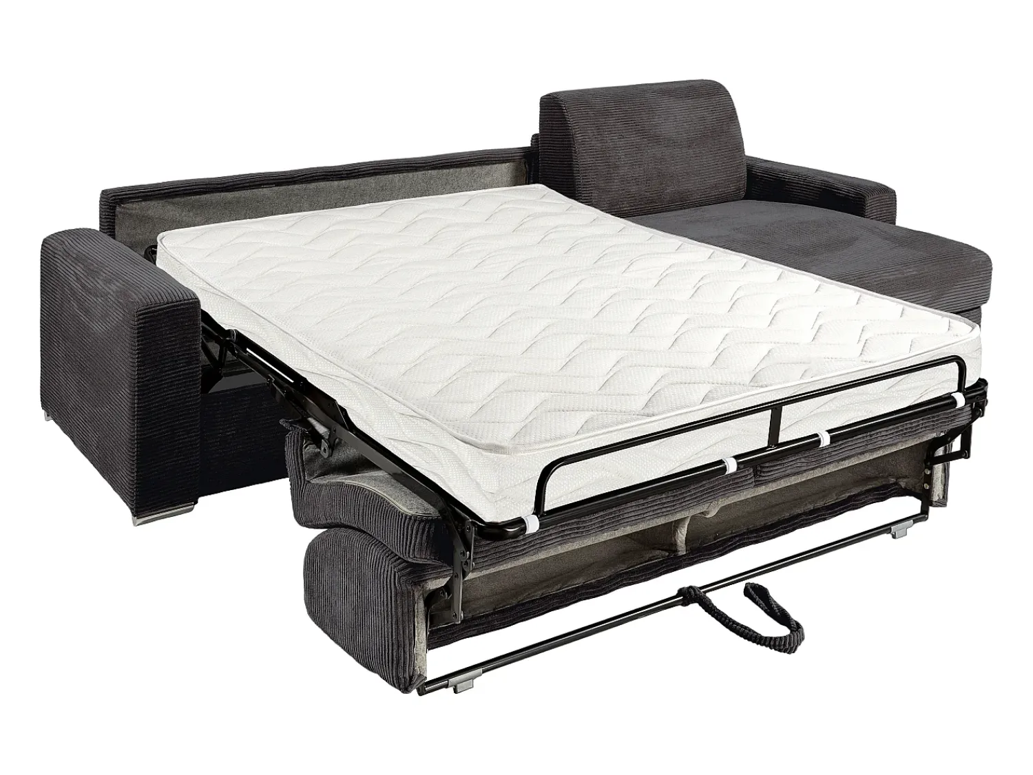 Clearance Vente-unique Sofá de canto convertível abertura rápida veludo canelado cinzento 160 cm ripas largas 14 cm CALITO Cinza antracite