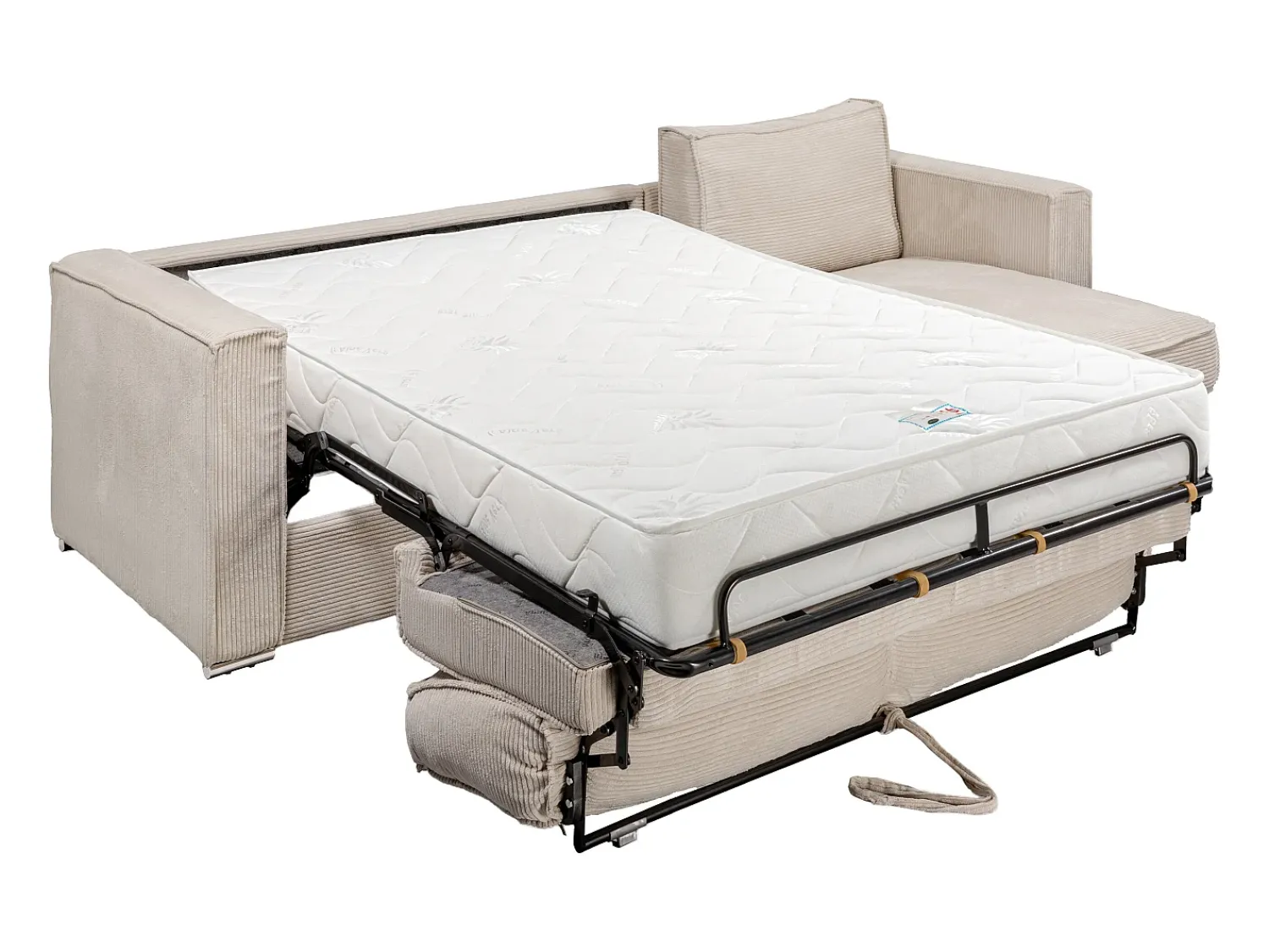 Sofá|Vente-unique Sofá de canto convertível abertura rápida veludo canelado , cama 140cm esp.22cm LORETO Bege