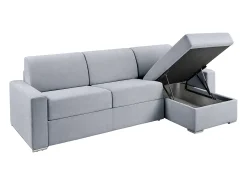 Clearance Vente-unique Sofá de canto convertível abertura rápida tecido cinzento ripas largas 140 cm - 22 cm - CALITO Cinzento claro / Cinzento