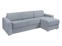 Clearance Vente-unique Sofá de canto convertível abertura rápida tecido cinzento ripas largas 140 cm - 22 cm - CALITO Cinzento claro / Cinzento