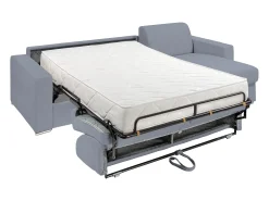 Clearance Vente-unique Sofá de canto convertível abertura rápida tecido cinzento ripas largas 140 cm - 22 cm - CALITO Cinzento claro / Cinzento