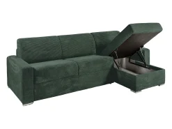 Clearance Vente-unique Sofá de canto convertível abertura rápida veludo canelado verde 140 cm ripas largas 18 cm CALITO Verde pinho