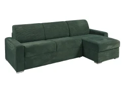 Clearance Vente-unique Sofá de canto convertível abertura rápida veludo canelado verde 140 cm ripas largas 18 cm CALITO Verde pinho