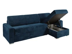 Sofá|Vente-unique Sofá de canto convertível abertura rápida veludo canelado 140 cm ripas largas 18 cm CALITO Azul