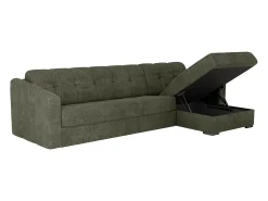 Vente-unique Sofá de canto convertível abertura rápida tecido verde ripas largas - 140 cm - 18 cm DARIELO^ Sofá