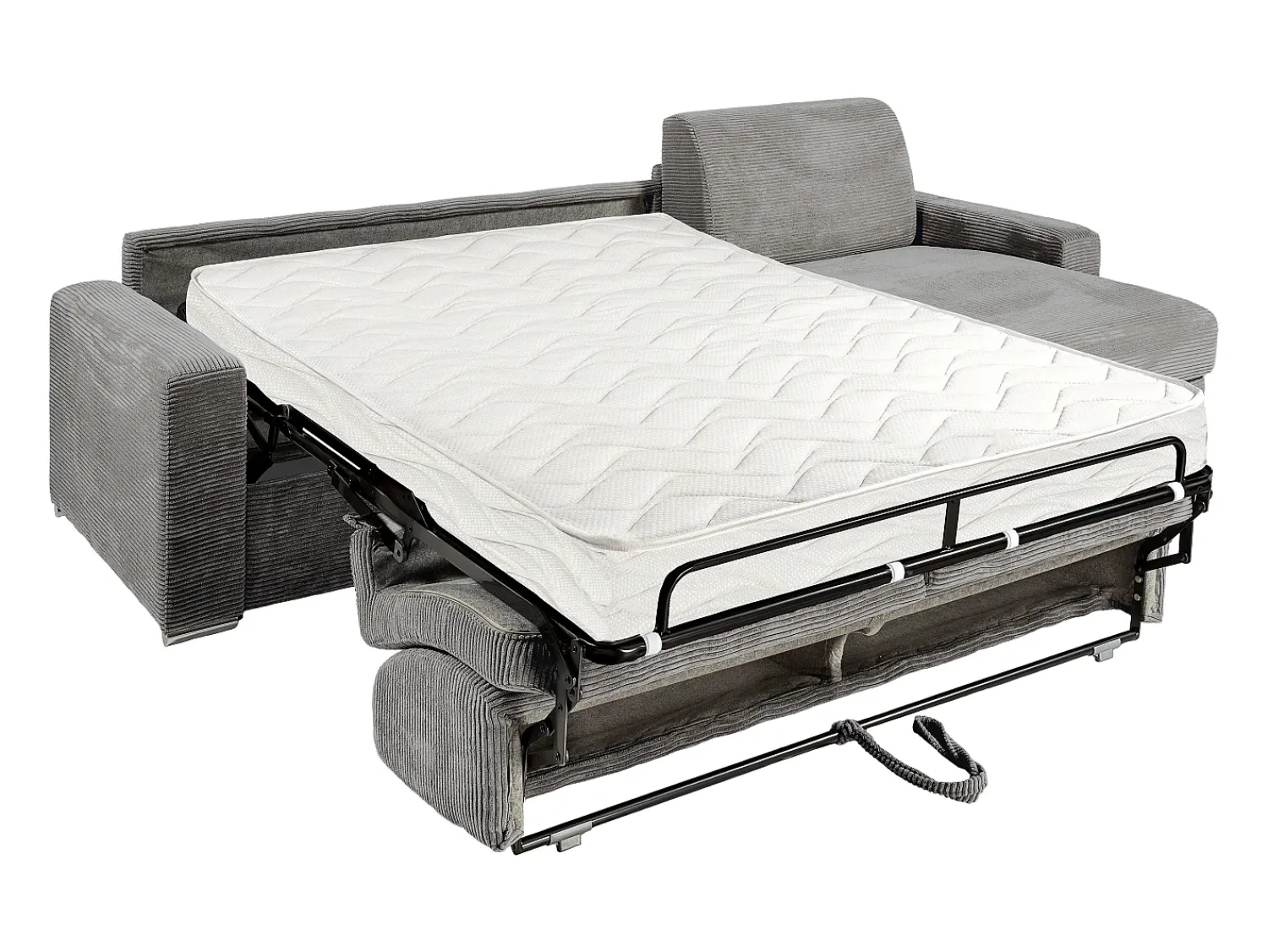Online Vente-unique Sofá de canto convertível abertura rápida veludo canelado 140 cm latte large 18 CALITO Cinzento claro