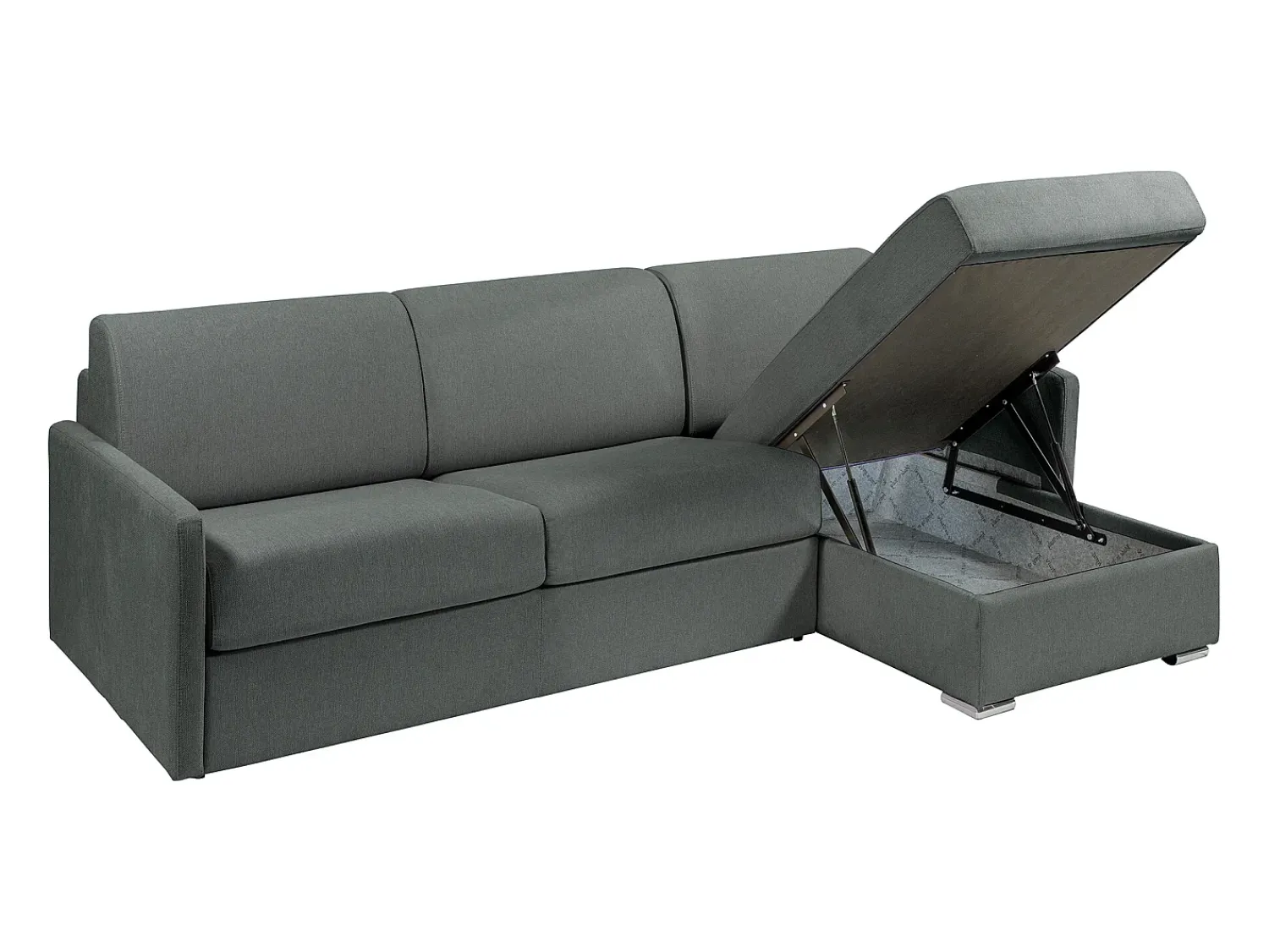 Vente-unique Sofá de canto convertível abertura rápida tecido cinza, cama 140 cm e colchão 22 cm CALIFE^ Sofá