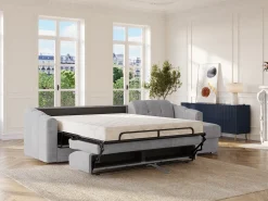 Vente-unique Sofá de canto convertível abertura rápida tecido ripas - 160 cm - 14 cm DARIELO^ Sofá
