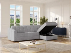 Vente-unique Sofá de canto convertível abertura rápida tecido ripas - 160 cm - 14 cm DARIELO^ Sofá