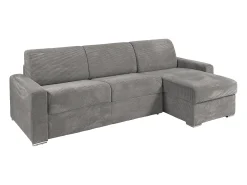 Vente-unique Sofá de canto convertível abertura rápida veludo canelado 140 cm 14 cm CALITO Cinzento claro