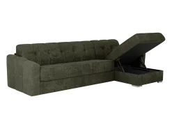 Sofá*Vente-unique Sofá de canto convertível abertura rápida tecido verde ripas largas - 140 cm - 22 cm DARIELO Caqui