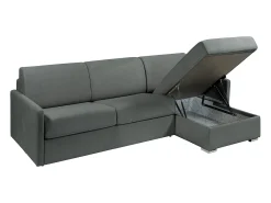 Vente-unique Sofá de canto convertível abertura rápida tecido cinza, cama 160 cm e colchão 22 cm CALIFE^ Sofá
