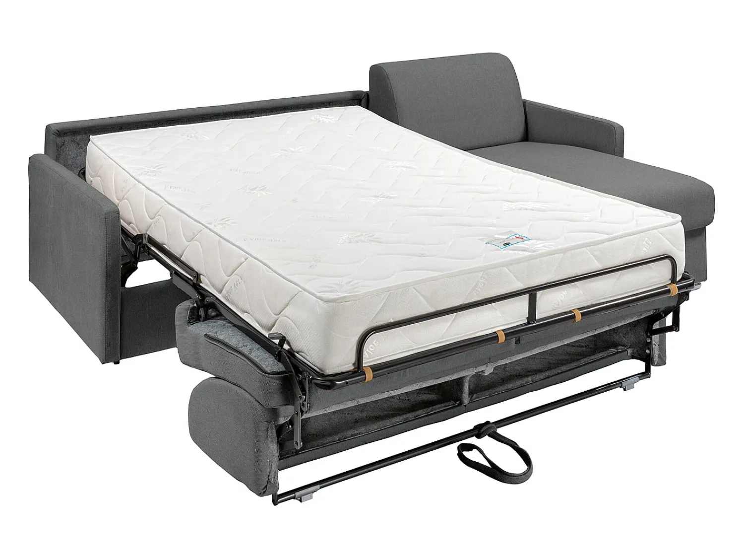 Vente-unique Sofá de canto convertível abertura rápida tecido cinza, cama 160 cm e colchão 22 cm CALIFE^ Sofá