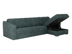 Best Vente-unique Sofá de canto convertível abertura rápida tecido azul pato ripas largas 160 cm - 14 cm DARIELO Azul esverdeado