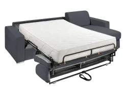 Vente-unique Sofá de canto convertível abertura rápida tecido cinzento antracite ripas 140 cm - 22 cm - CALITO^ Sofá