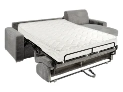 Sofá|Vente-unique Sofá de canto convertível abertura rápida veludo canelado 140 cm 22 cm CALITO Cinzento claro