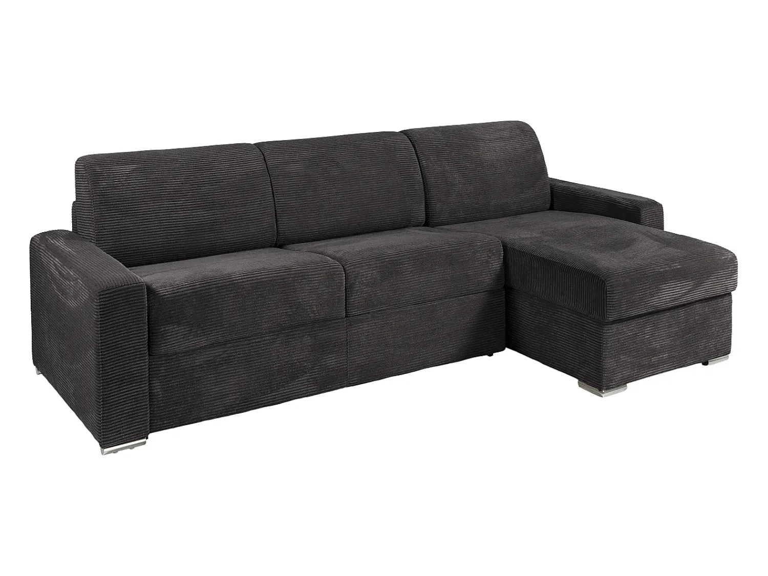 Sofá*Vente-unique Sofá de canto convertível abertura rápida veludo canelado cinzento 160 cm ripas largas 18 cm CALITO Cinza antracite