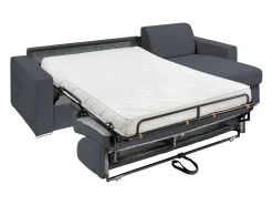 Sofá*Vente-unique Sofá de canto convertível abertura rápida em tecido cinzento antracite - 140 cm - 14 cm - CALITO Cinza antracite / Cinzento