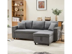 ModernLuxe Sofá de canto convertível de 3 lugares - em tecido de linho - com suporte para copos de bolso - Cinza^ Sofá
