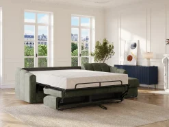 Sofá|Vente-unique Sofá de canto convertível et reversível abertura rápida em tecido bege - 160 cm - 22 cm DARIELO Caqui