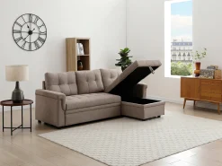 Sofá|Vente-unique Sofá de canto convertível e reversível em tecido cinza toupeira DERAMOP Taupe