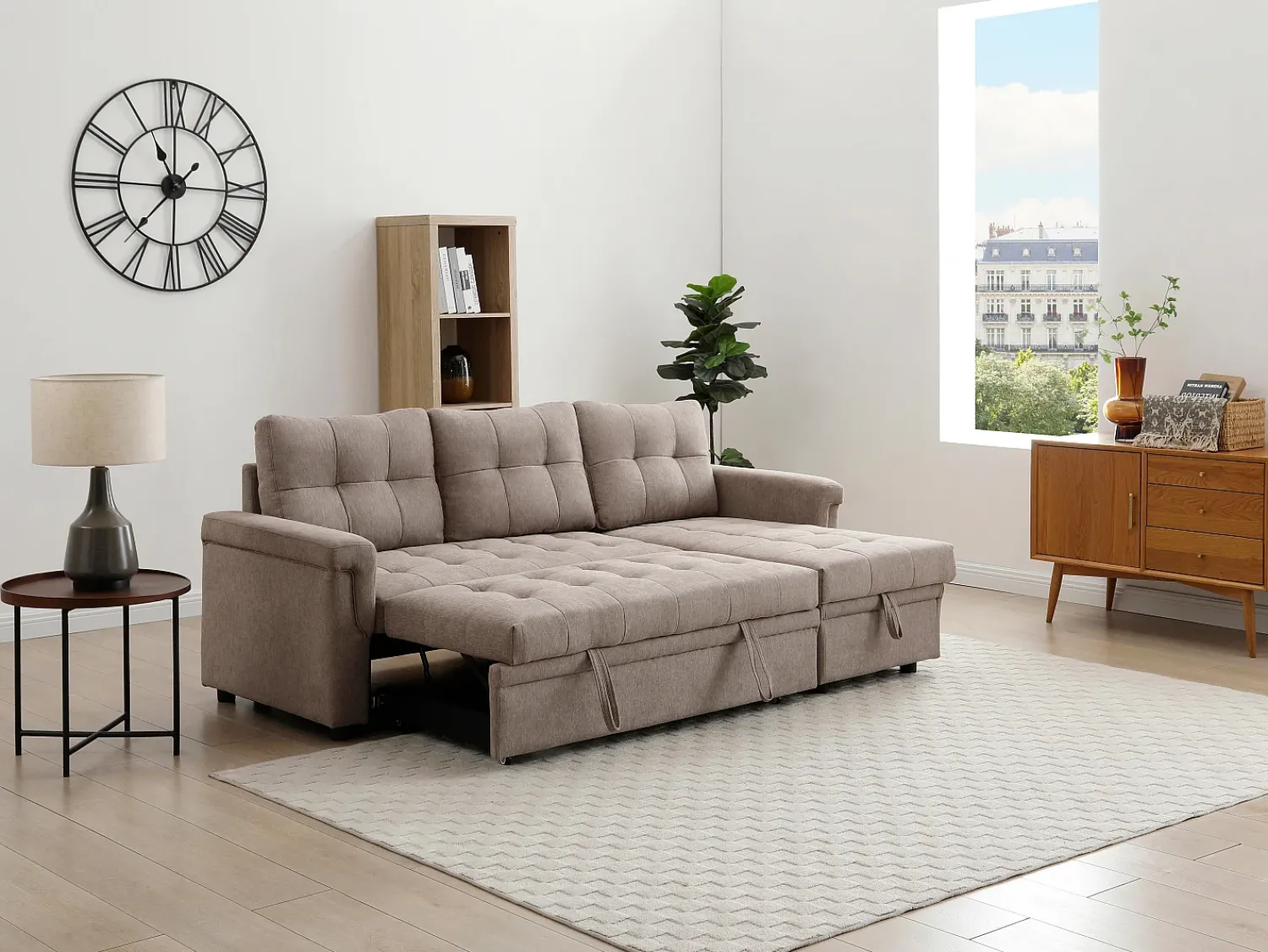Sofá|Vente-unique Sofá de canto convertível e reversível em tecido cinza toupeira DERAMOP Taupe