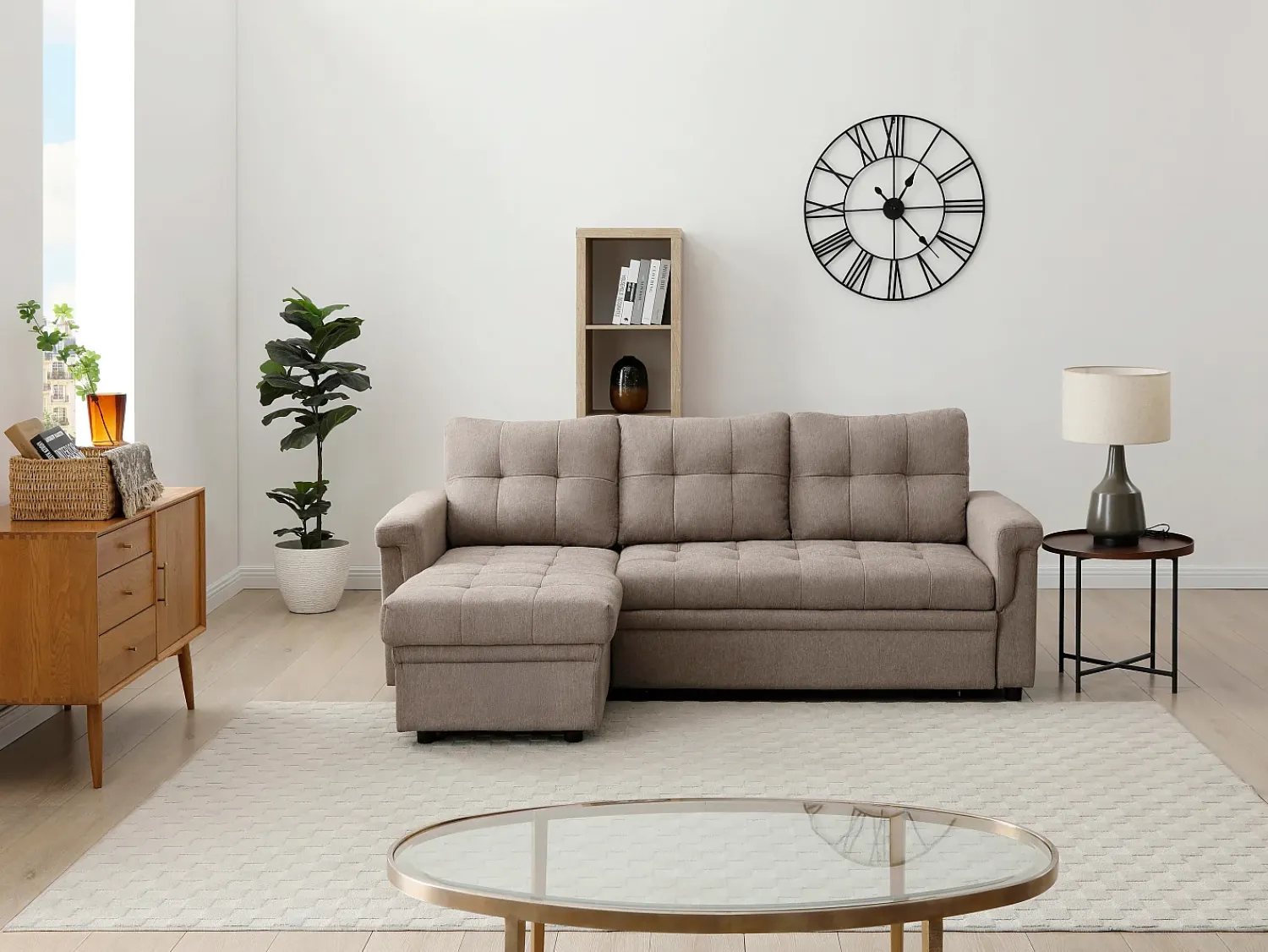 Sofá|Vente-unique Sofá de canto convertível e reversível em tecido cinza toupeira DERAMOP Taupe