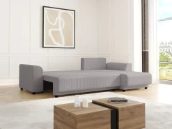 Sofá*Vente-unique Sofá de canto convertível e reversível veludo canelado cinza-claro NESSARO Cinzento claro