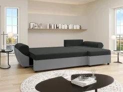 New Vente-unique Sofá de canto convertível e reversível tecido preto e cinza LIERNO Preto / Cinzento