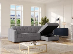 Vente-unique Sofá de canto convertível et reversível abertura rápida em tecido - 140 cm - 18 cm DARIELO^ Sofá