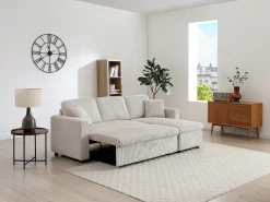 Best Vente-unique Sofá de canto convertível e reversível em veludo cotelê GAZUR Bege