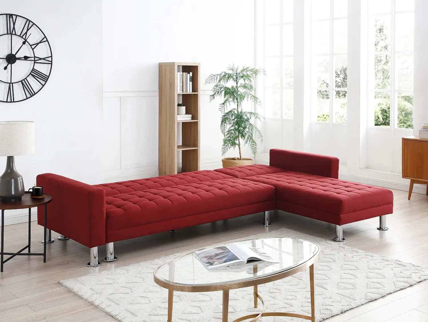 Sofá|Vente-unique Sofá de canto convertível em cama e reversível em tecido WILLIS II Vermelho