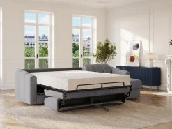 Vente-unique Sofá de canto convertível et reversível abertura rápida em tecido bege - 160 cm - 22 cm DARIELO^ Sofá