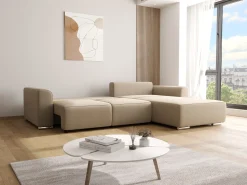 Sofá*Vente-unique Sofá de canto convertível e reversível tecido MELTANA Bege
