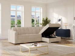 Vente-unique Sofá de canto convertível et reversível abertura rápida em tecido - 140 cm - 18 cm DARIELO^ Sofá