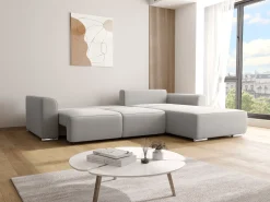 Clearance Vente-unique Sofá de canto convertível e reversível tecido cinza-claro MELTANA Cinzento claro