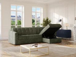 Clearance Vente-unique Sofá de canto convertível reversível abertura rápida em tecido verde - 160 cm - 14 cm DARIELO Caqui