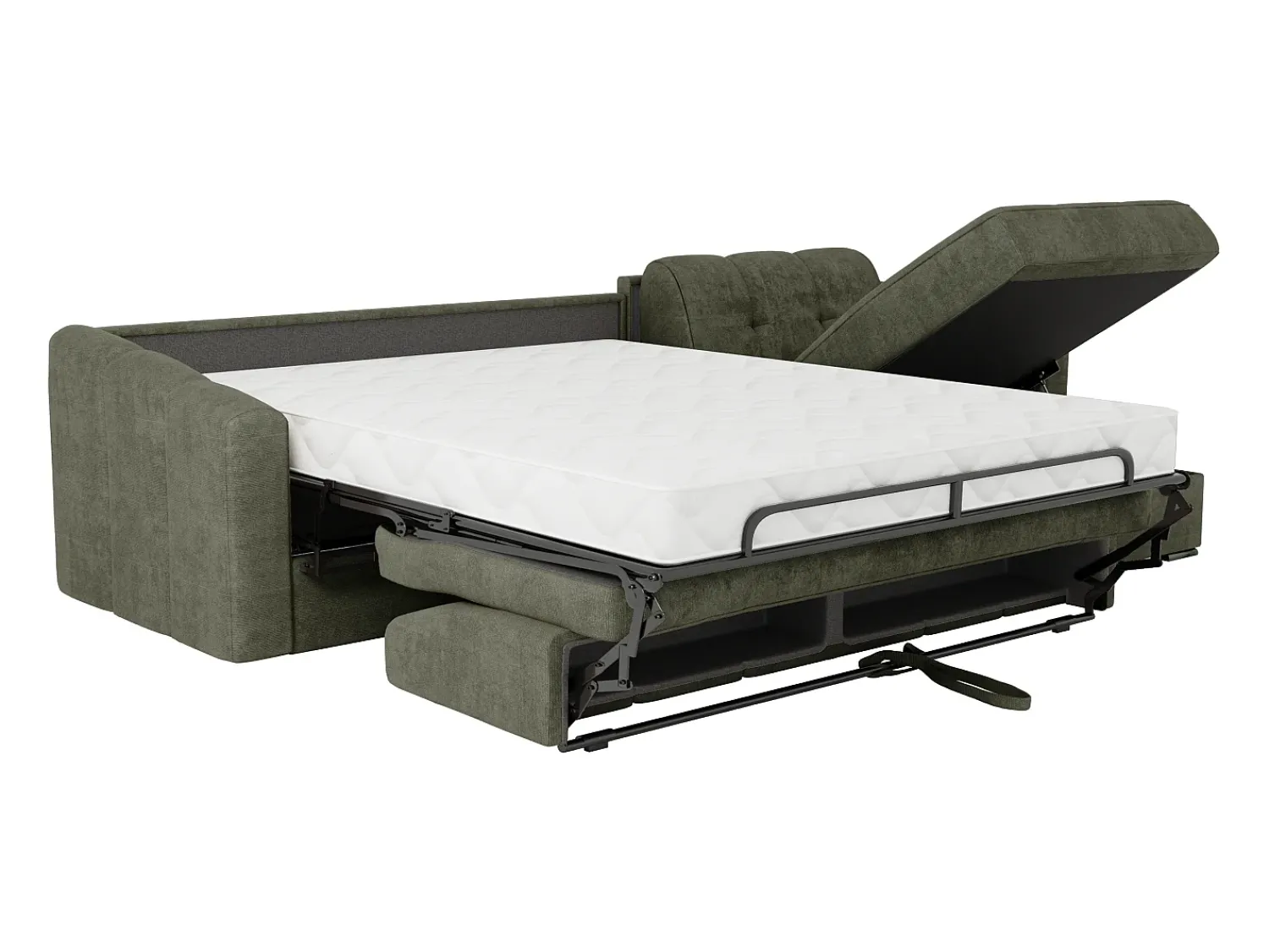 Discount Vente-unique Sofá de canto convertível reversível abertura rápida em tecido verde - 140 cm - 18 cm DARIELO Caqui