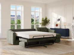 Vente-unique Sofá de canto convertível reversível abertura rápida em tecido verde - 140 cm - 14 cm DARIELO^ Sofá