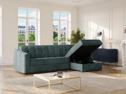 Vente-unique Sofá de canto convertível reversível abertura rápida tecido azul pato - 160 cm - 18 cm DARIELO^ Sofá
